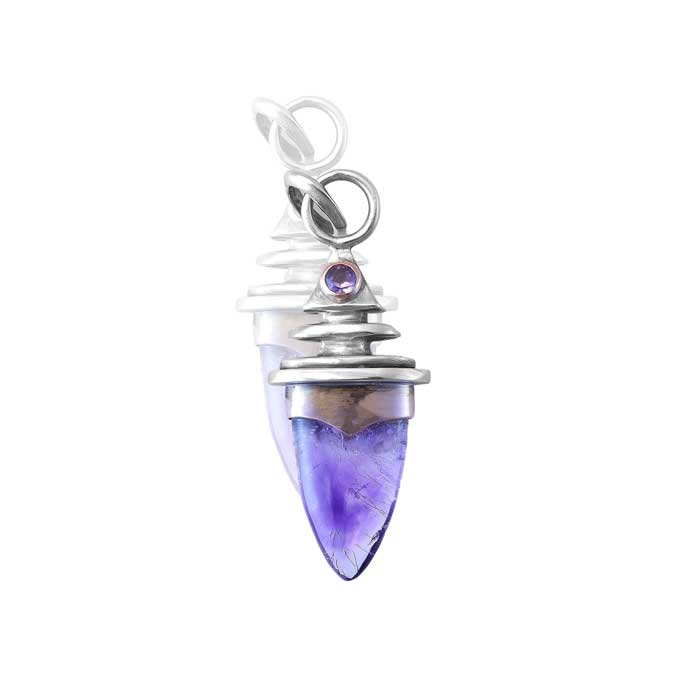 Elongated Amethyst Gold and Silver Charm