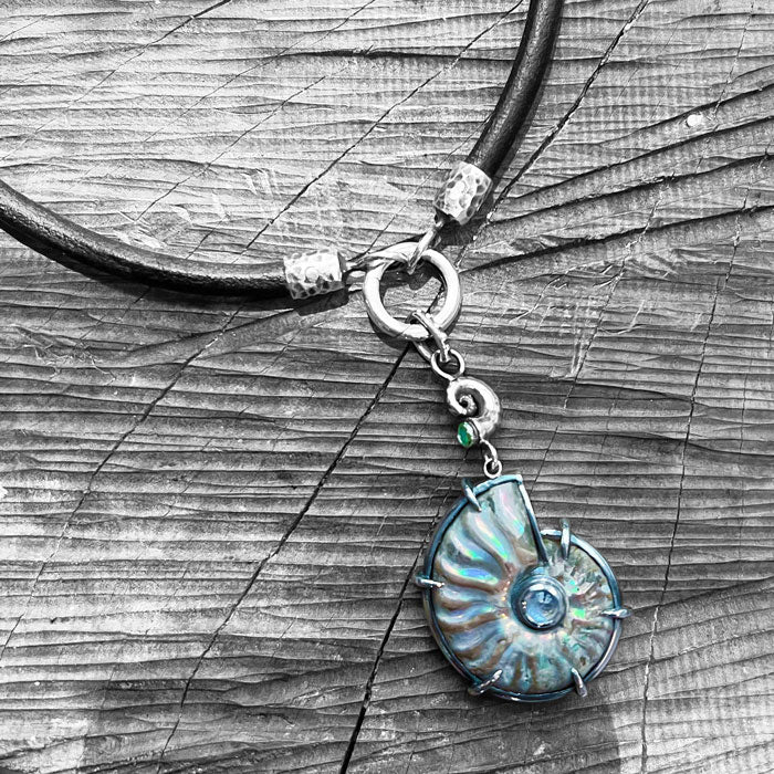 Ammonite Charm w/ Moonstone & opal