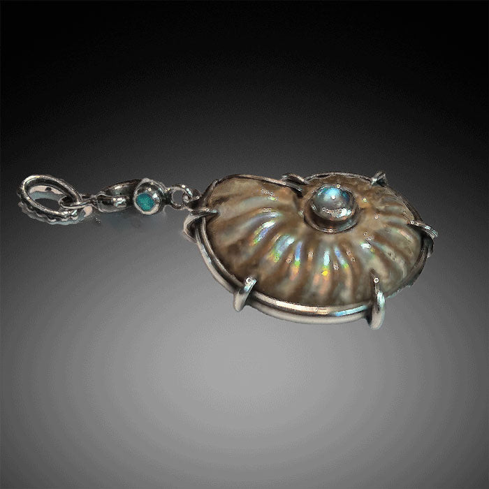 Ammonite Charm w/ Moonstone & opal