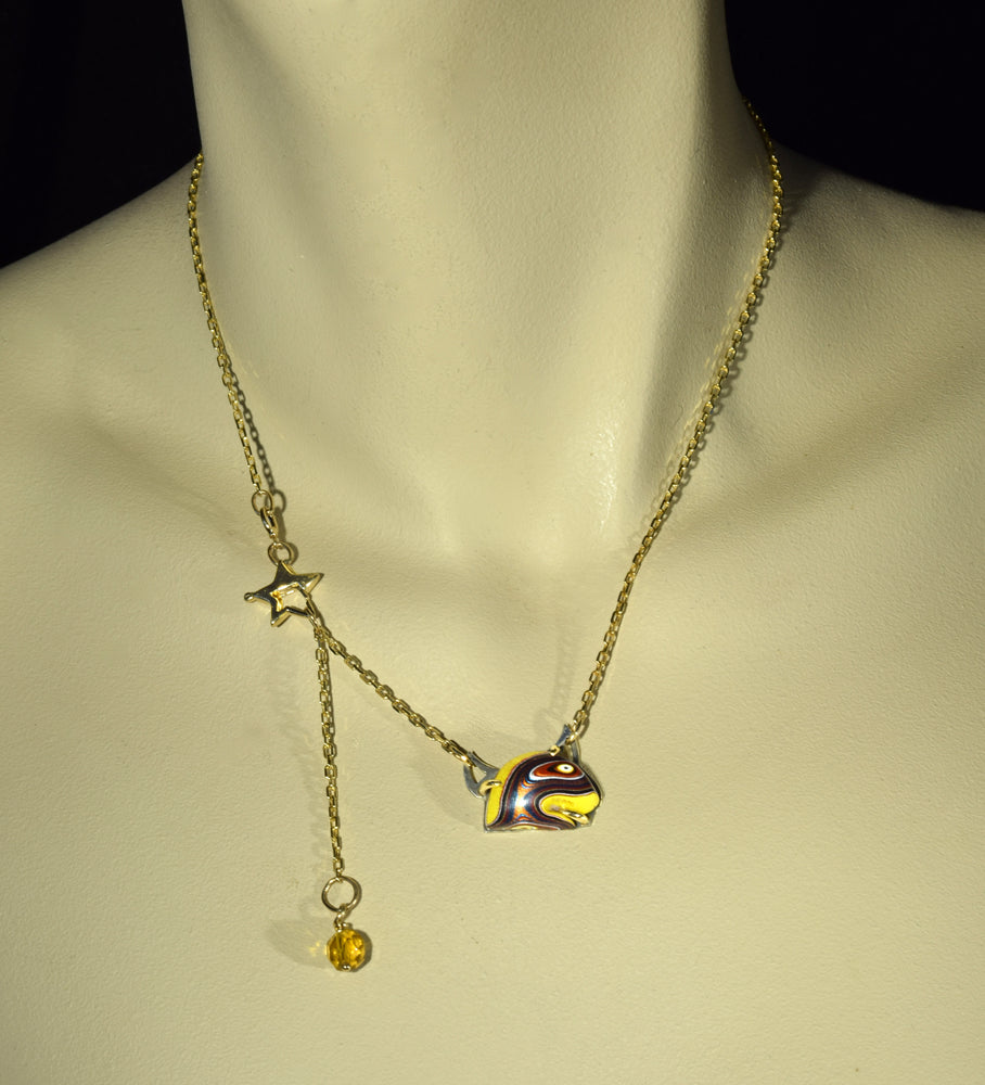 "Ms. Pacman" Gold & Silver Fordite Necklace