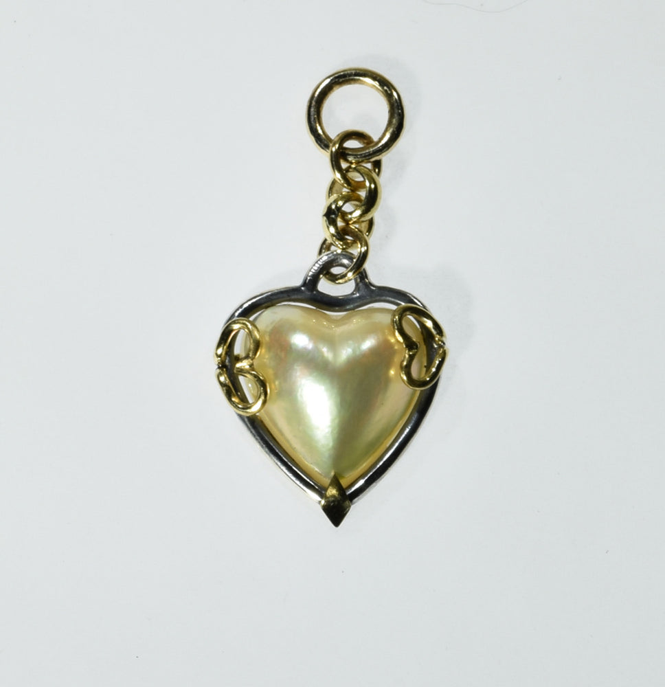 Mother-of Pearl Heart Charm, 18ky and blackened silver
