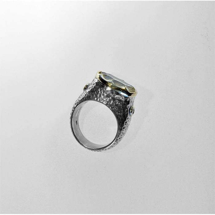 Yellow Labradorite Ring with Diamonds